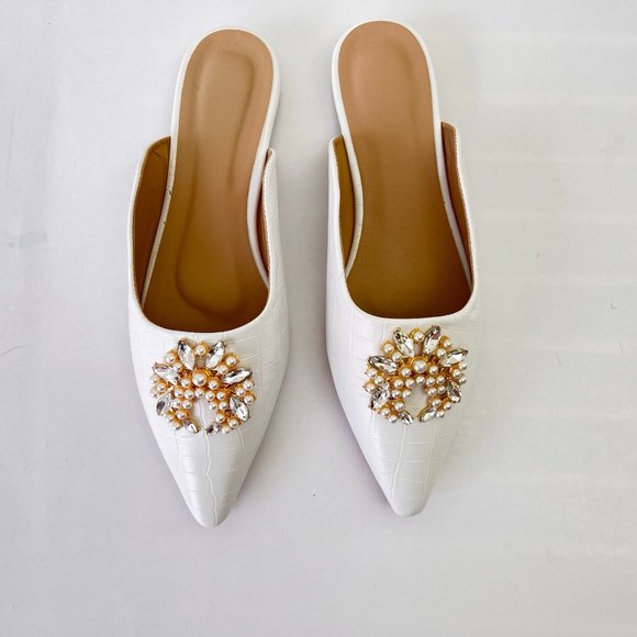 NEW Crocodile Pattern Flat Mules with Rhinestone & Faux Pearl, Sz EU 38( US 7.5) - Picture 5 of 14